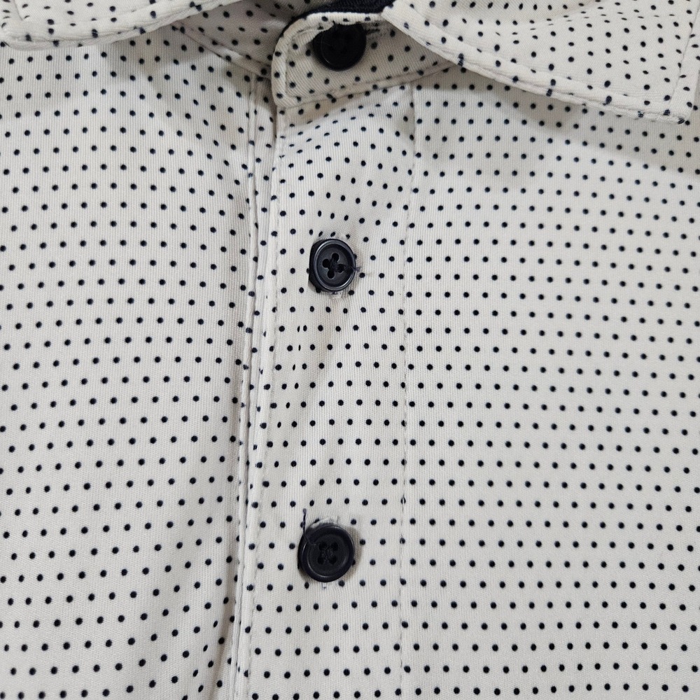 Rorie Whelan Golf Mens Medium White Navy Polka Dot Performance Polo Shirt - Picture 4 of 6